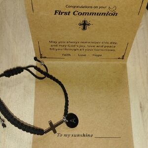Black Braided Bracelet with Cross Charm First Communion